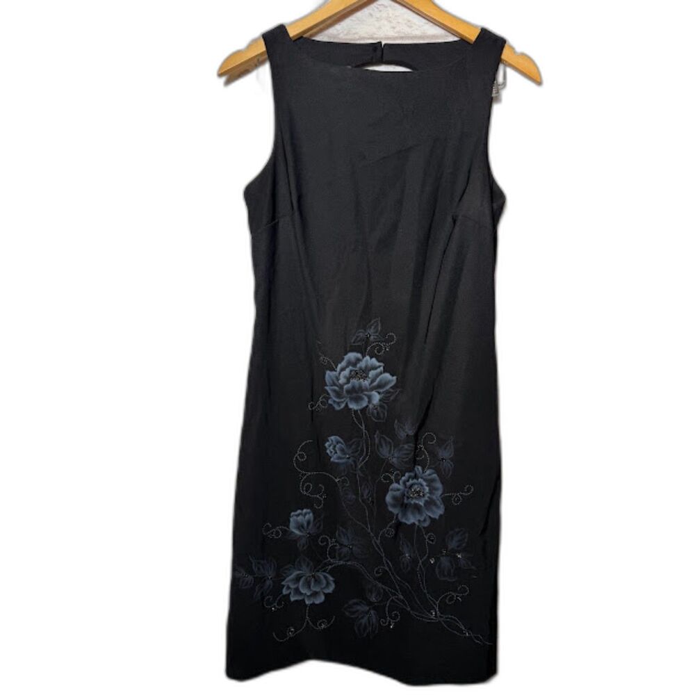 CDC VTG 90s Dress Beaded Floral Black LBD Keyhole Black CBK Rachel Green sz 10